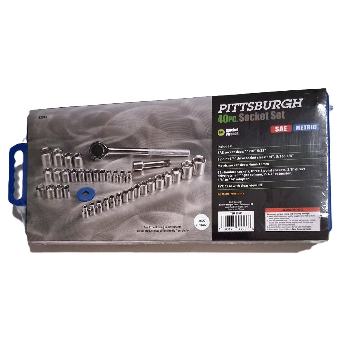 Pittsburgh 40-Piece Socket Set – 3/8" Drive, SAE & Metric, Ratchet Wrench, PVC Case