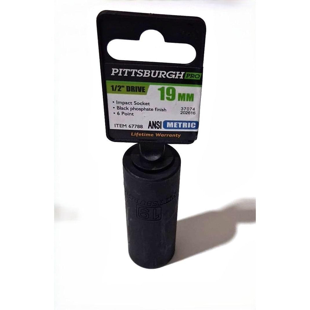Pittsburgh Pro 19mm Deep Impact Socket – 1/2" Drive, 6-Point, Black Phosphate