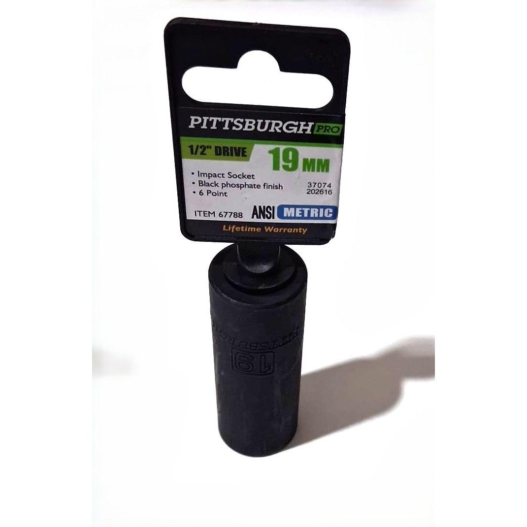 Pittsburgh Pro 19mm Deep Impact Socket – 1/2" Drive, 6-Point, Black Phosphate