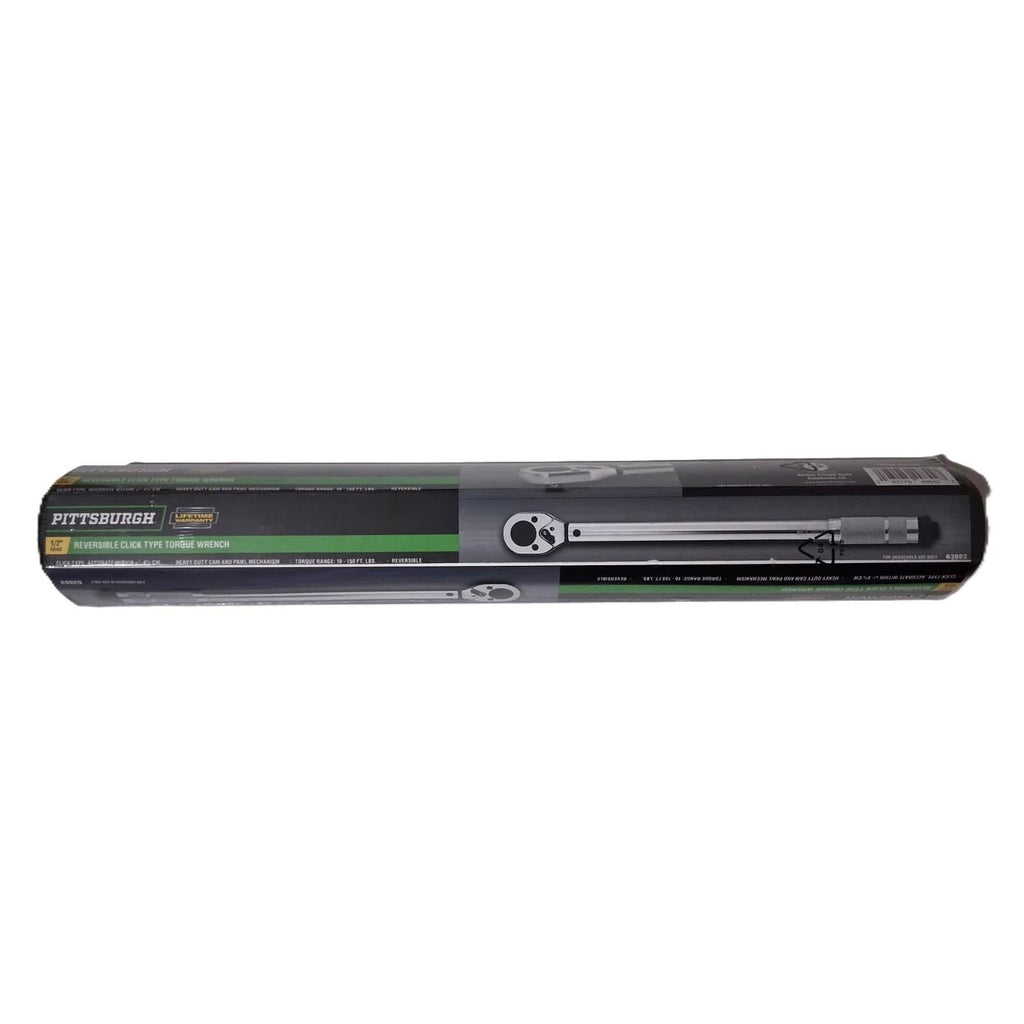 Pittsburgh 1/2" Drive Click Torque Wrench – 10–150 ft-lbs, Reversible, Storage Case