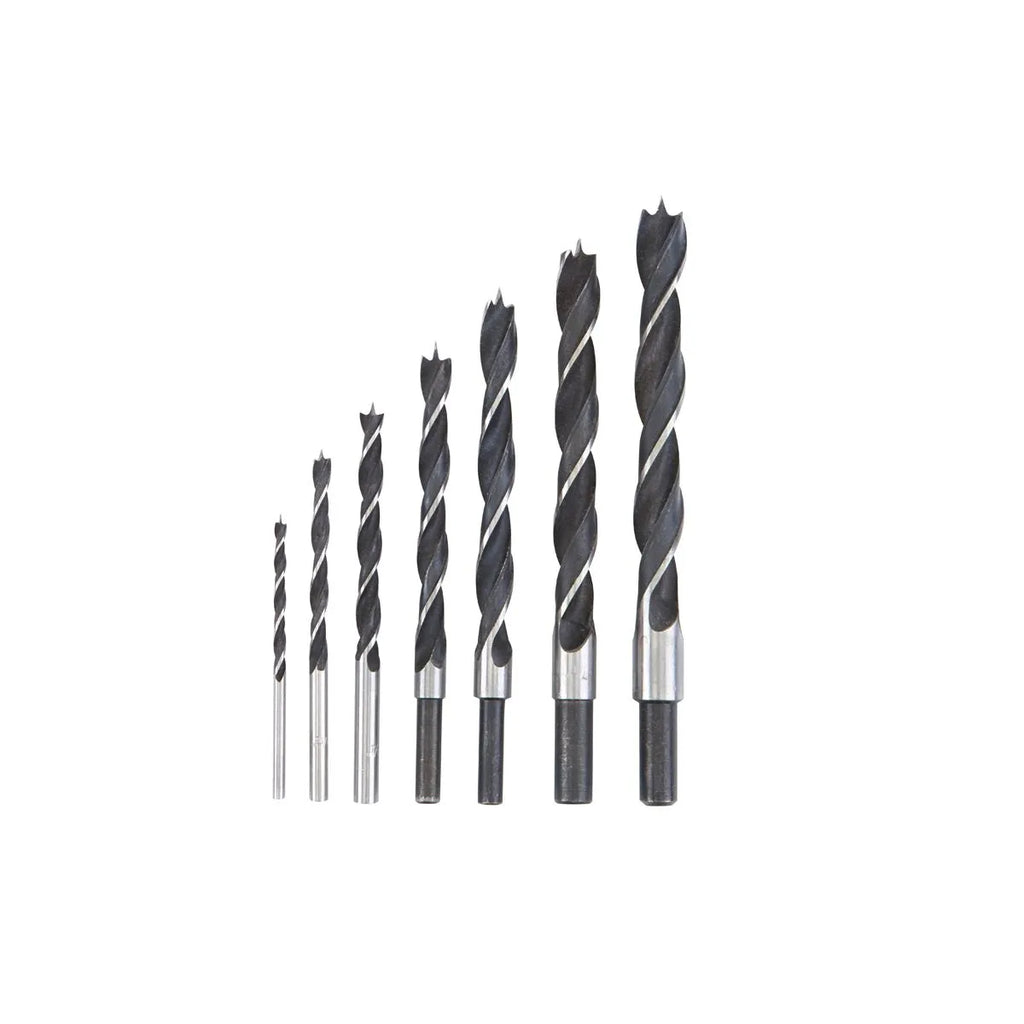 Warrior 7-Piece Brad Point Wood Drill Bit Set – Black Oxide, Round Shank, 1/8"–1/2"