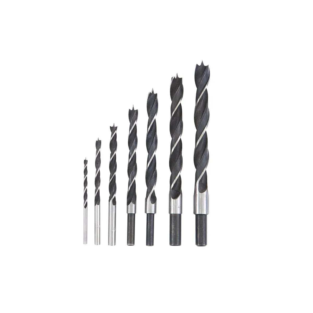Warrior 7-Piece Brad Point Wood Drill Bit Set – Black Oxide, Round Shank, 1/8"–1/2"