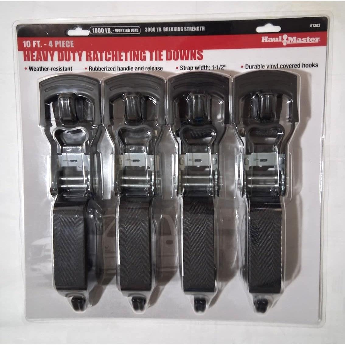Haul-Master Correas de Amarre Trinquete 1,000 lb — 10 ft x 1-1/2" Paquete 4