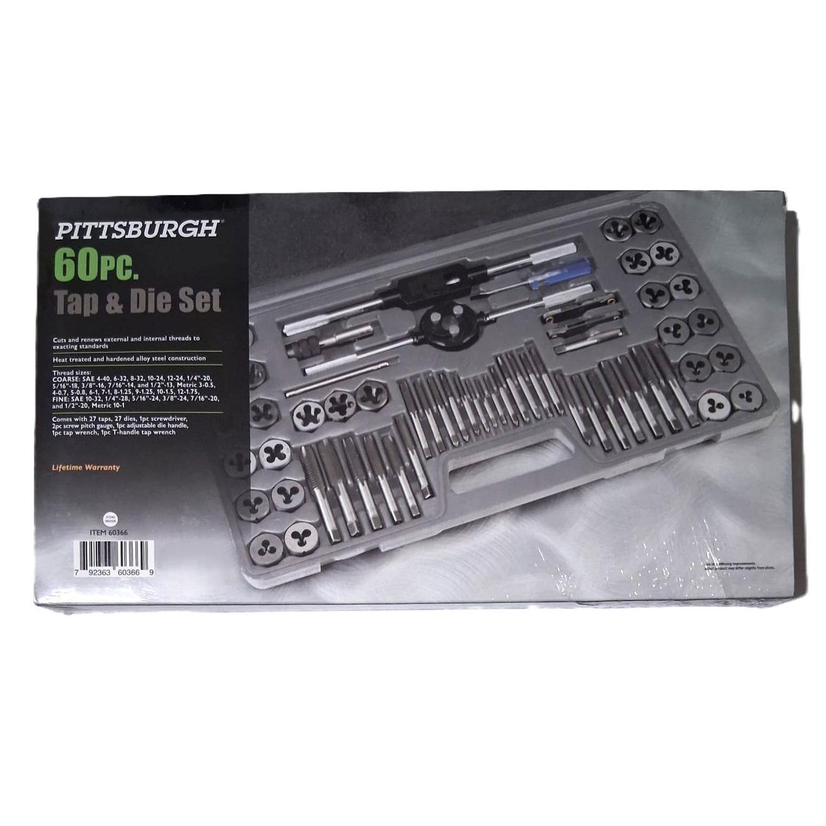 Pittsburgh 60-Piece Tap and Die Set – SAE & Metric, Alloy Steel, Storage Case