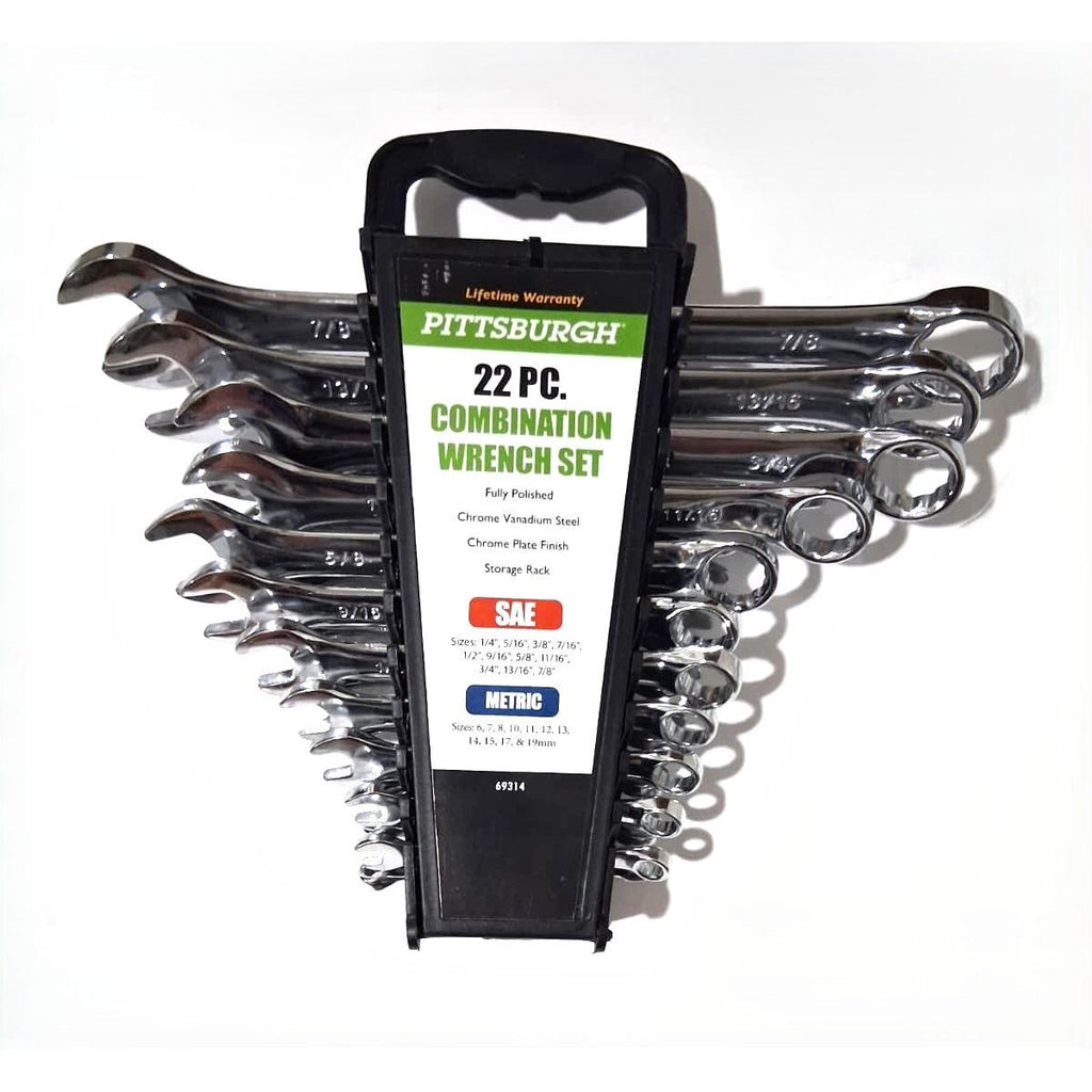Pittsburgh 22-Piece Combination Wrench Set – SAE & Metric, Chrome Vanadium Steel