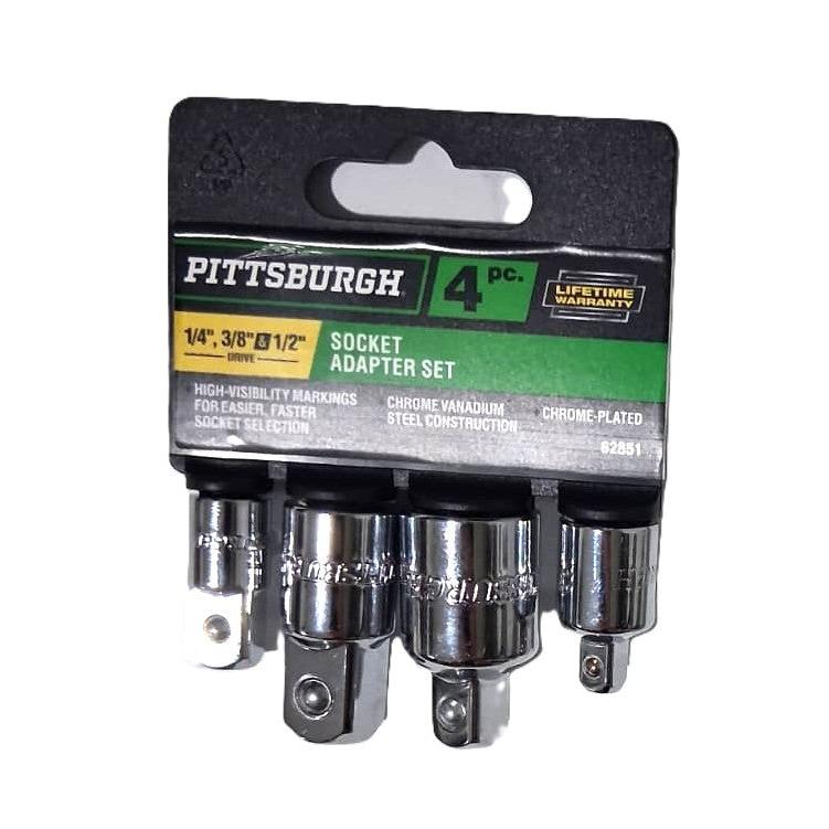 Pittsburgh 4-Piece Socket Adapter Set – 1/4", 3/8" & 1/2" Drive, Chrome Vanadium