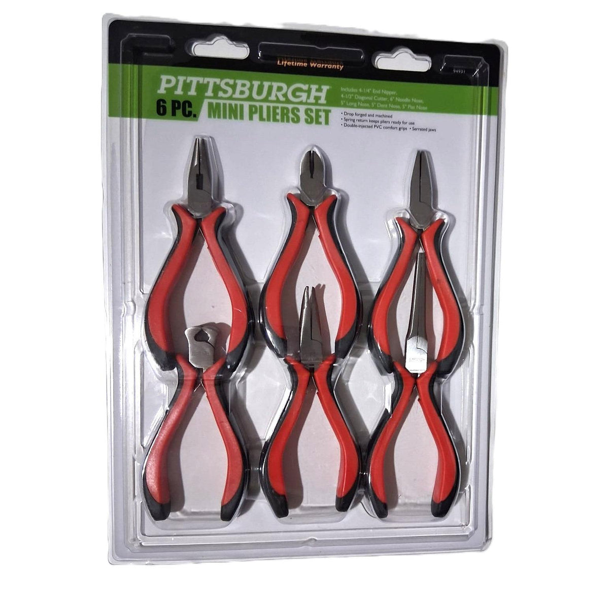Pittsburgh 6-Piece Mini Pliers Set – Drop Forged, Spring Return, PVC Comfort Grips