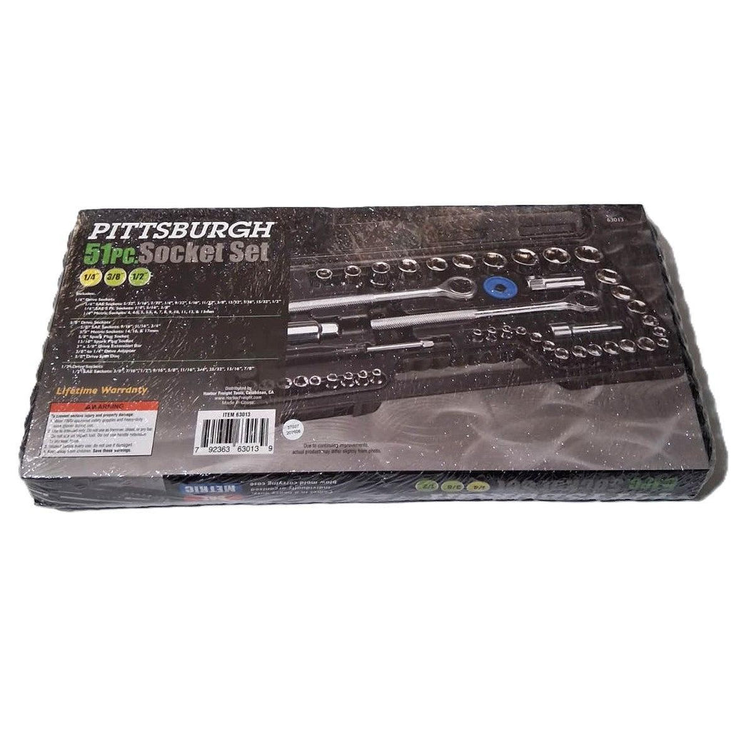 Pittsburgh 51-Piece Socket Set – 1/4", 3/8" & 1/2" Drive, SAE & Metric
