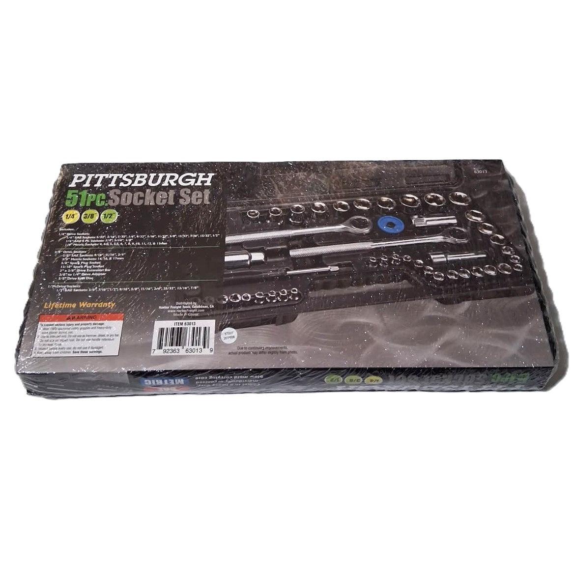 Pittsburgh 51-Piece Socket Set – 1/4", 3/8" & 1/2" Drive, SAE & Metric