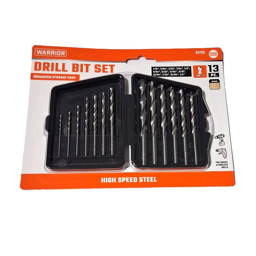 Warrior 13-Piece High Speed Steel Drill Bit Set – 118° Tip, Round Shank, Storage Case