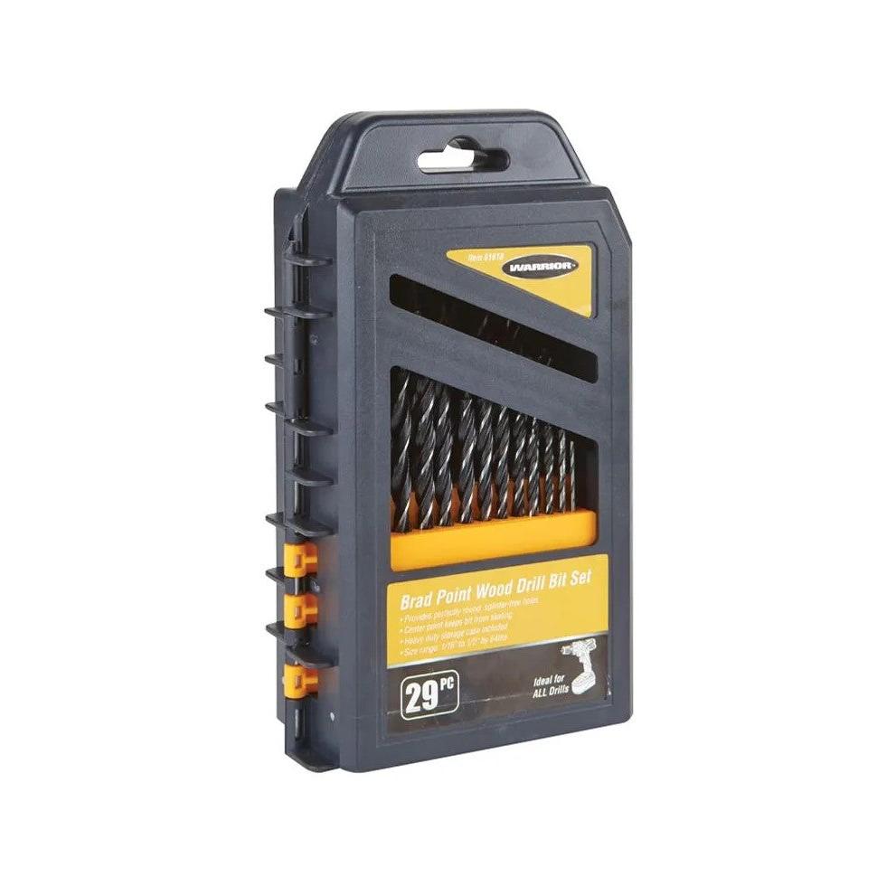 Warrior 29-Piece Brad Point Wood Drill Bit Set – 1/16" to 1/2", Heavy-Duty Case