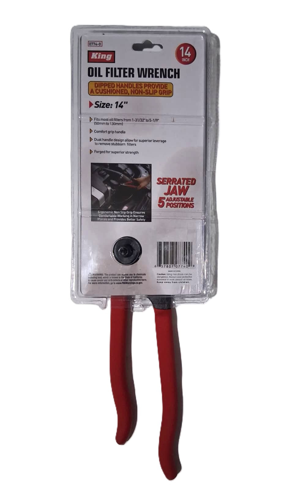 King Llave Filtro Aceite 14" Mandíbula Serrada 5 Posiciones — 50-130mm Forjada
