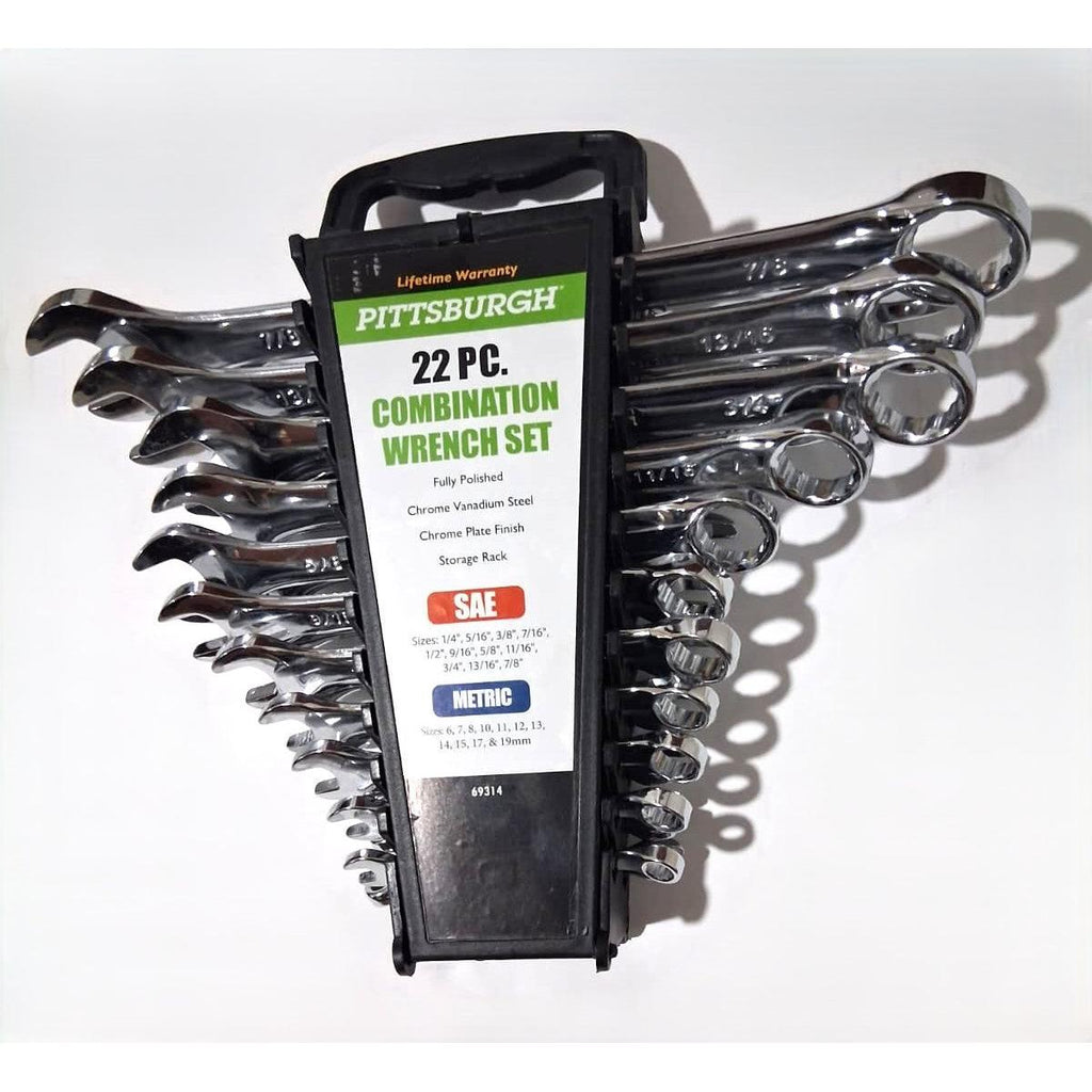 Pittsburgh 22-Piece Combination Wrench Set – SAE & Metric, Chrome Vanadium Steel