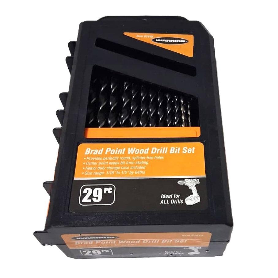 Warrior 29-Piece Brad Point Wood Drill Bit Set – 1/16" to 1/2", Heavy-Duty Case