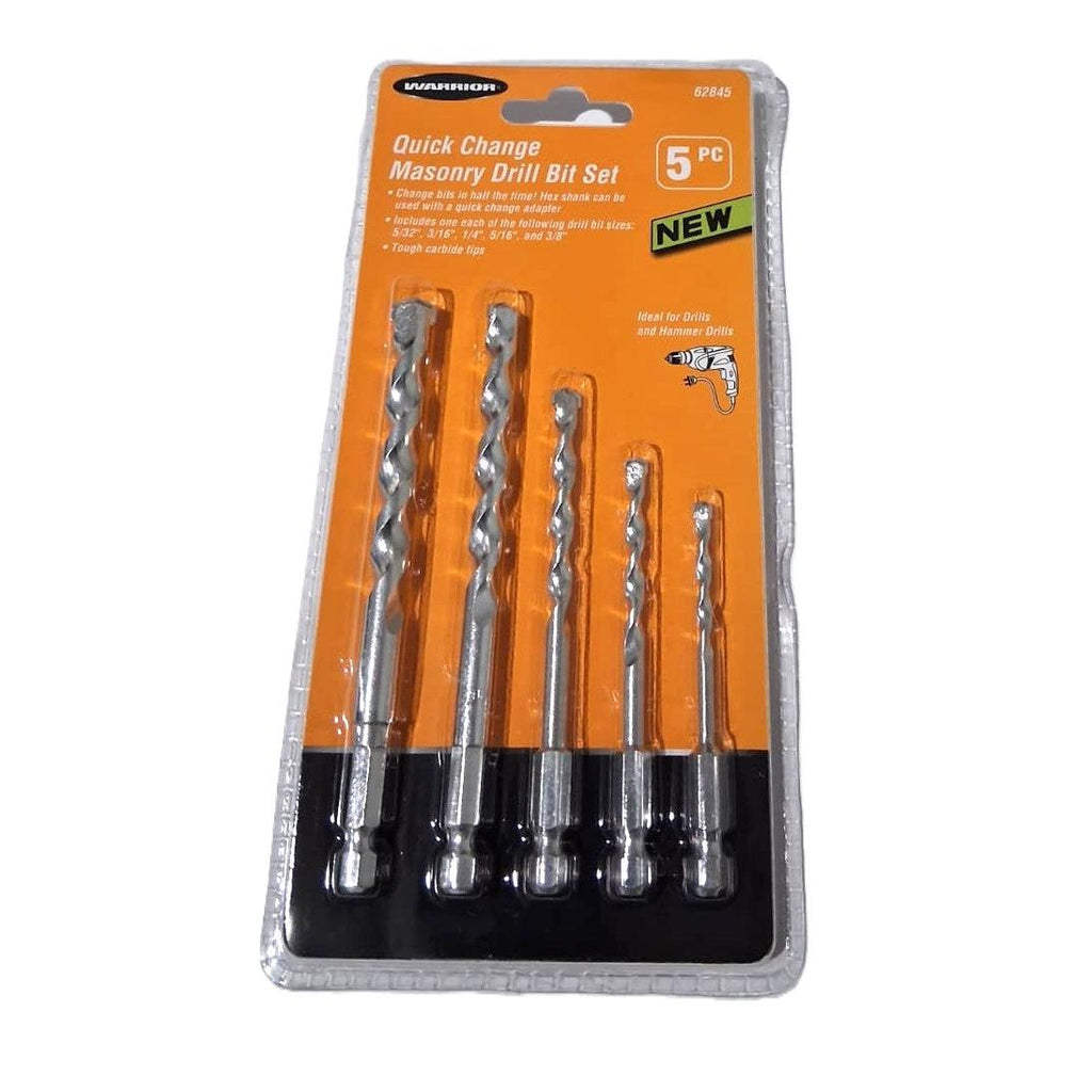 Warrior 5-Piece Quick Change Masonry Drill Bit Set – Hex Shank, Carbide Tips