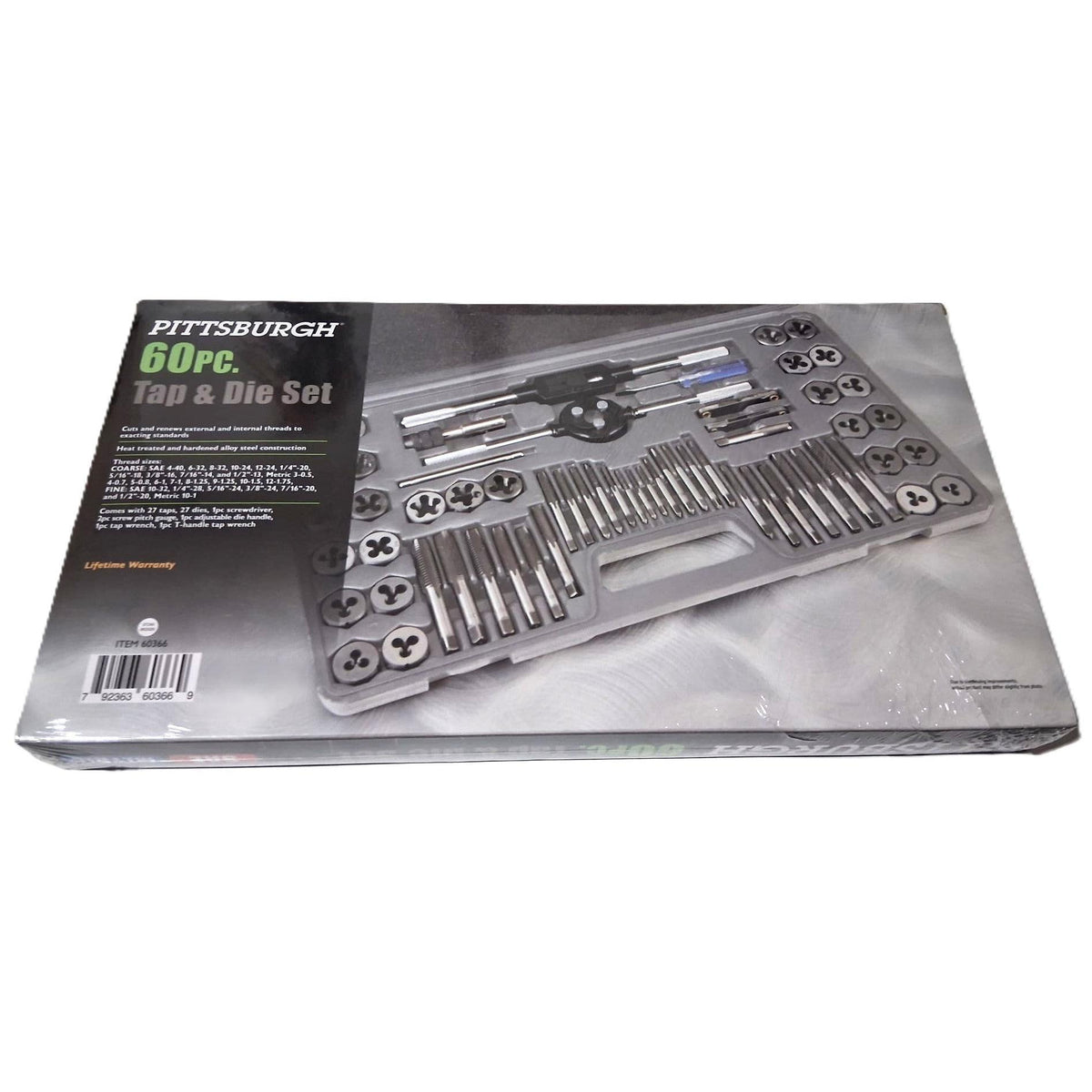 Pittsburgh 60-Piece Tap and Die Set – SAE & Metric, Alloy Steel, Storage Case