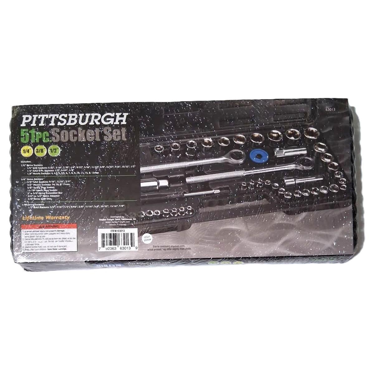 Pittsburgh 51-Piece Socket Set – 1/4", 3/8" & 1/2" Drive, SAE & Metric