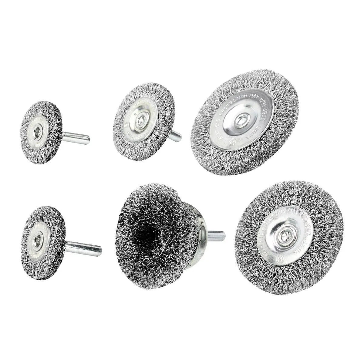 Warrior 6-Piece Wire Wheel and Cup Brush Set – Crimped Carbon Steel, 1/4" Shank