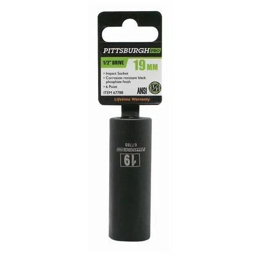 Pittsburgh Pro 19mm Deep Impact Socket – 1/2" Drive, 6-Point, Black Phosphate