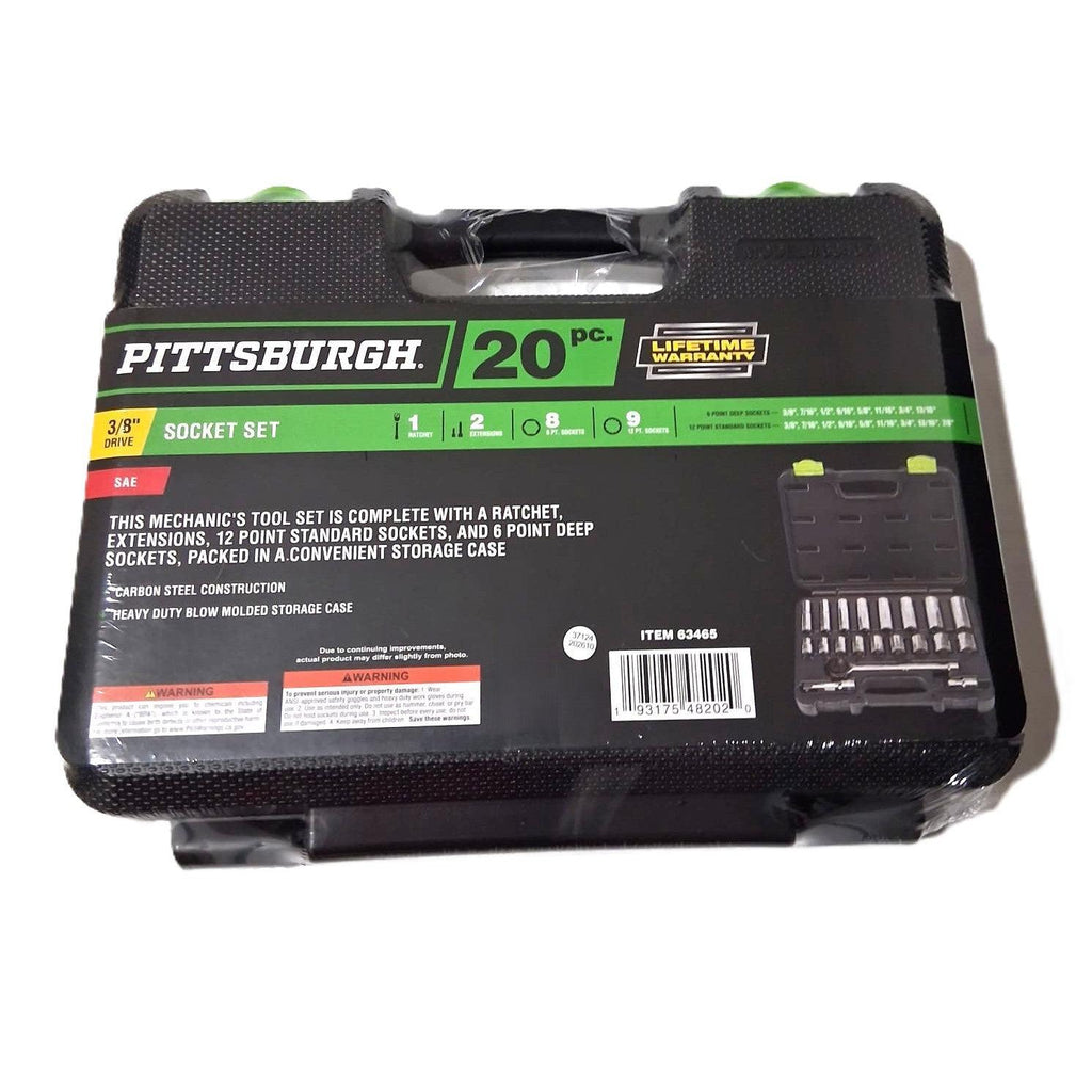 Pittsburgh 20-Piece SAE Socket Set – 3/8" Drive, Chrome Vanadium, Blow Mold Case