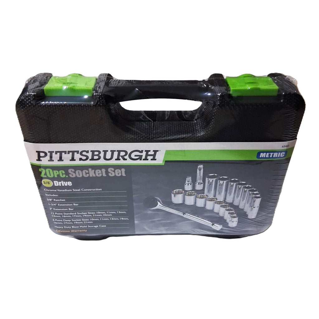 Pittsburgh 20-Piece Metric Socket Set – 3/8" Drive, Chrome Vanadium, Blow Mold Case