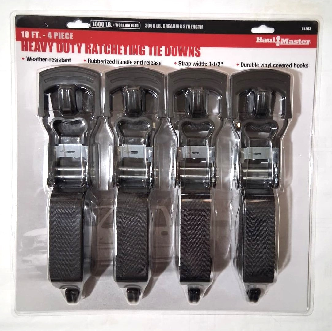 Haul-Master Correas de Amarre Trinquete 1,000 lb — 10 ft x 1-1/2" Paquete 4