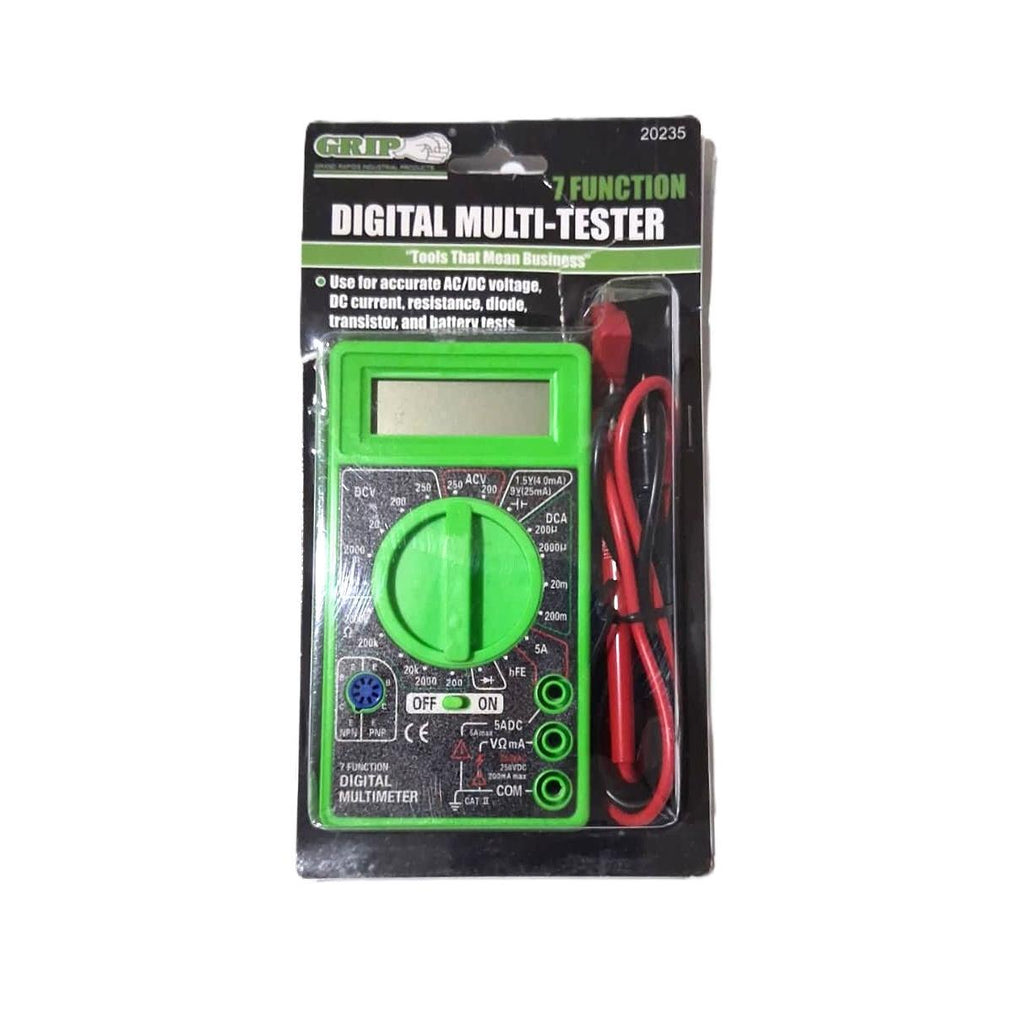 GRIP 7-Function Digital Multi-Tester – AC/DC Voltage, Resistance, Transistor (20235)