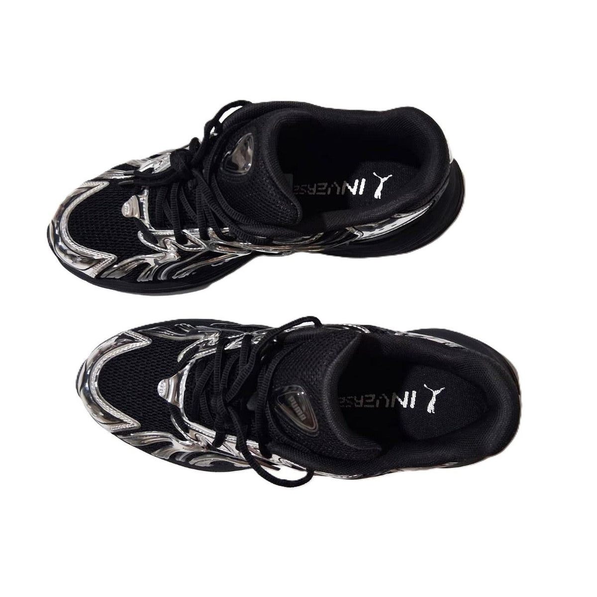 Puma Morphic x Inverse – Tenis Hombre Triple Negro/Cromo Plateado Líquido – Talla US 10