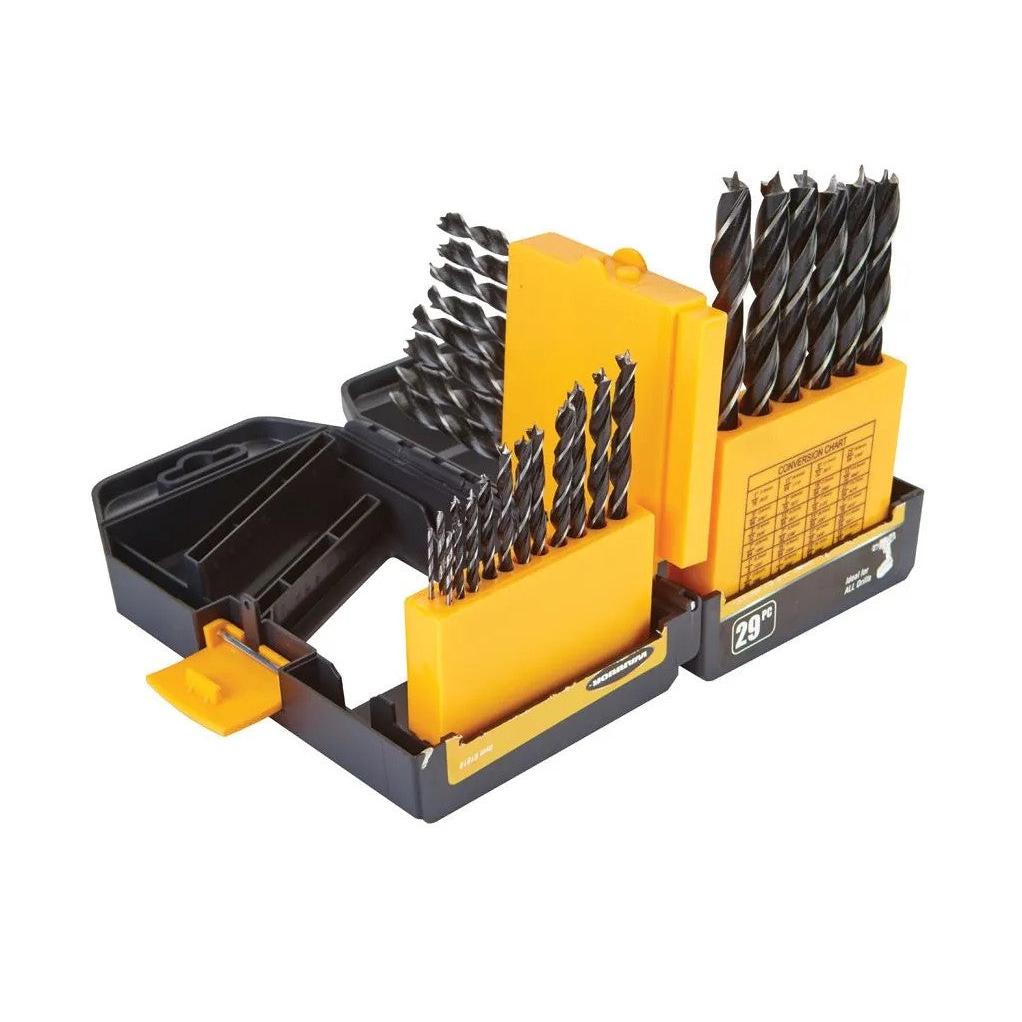 Warrior 29-Piece Brad Point Wood Drill Bit Set – 1/16" to 1/2", Heavy-Duty Case