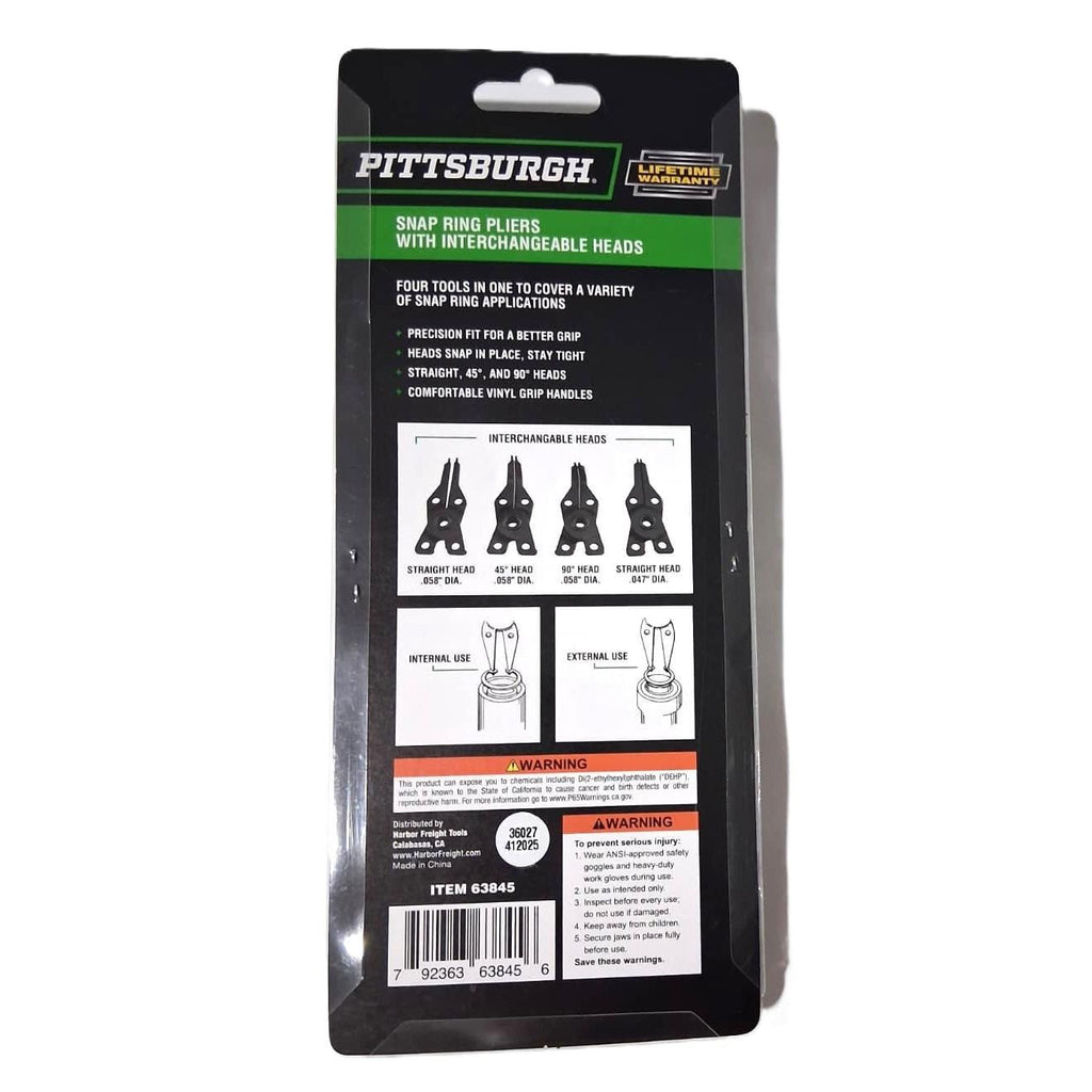 Pittsburgh Snap Ring Pliers with Interchangeable Heads – 4-in-1 Internal & External