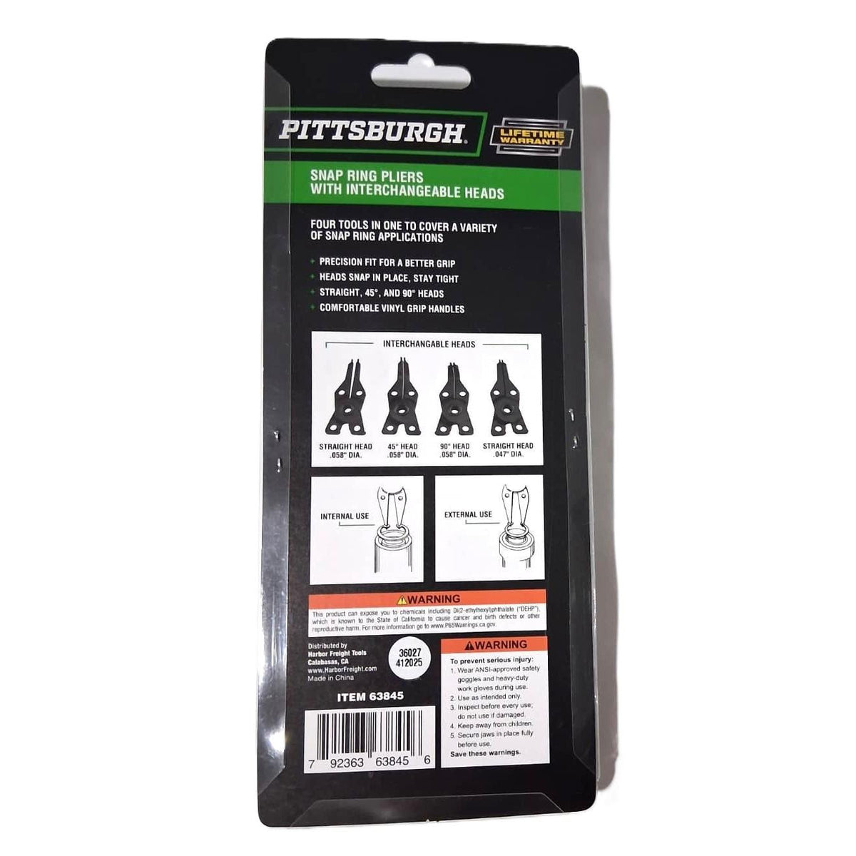 Pittsburgh Snap Ring Pliers with Interchangeable Heads – 4-in-1 Internal & External