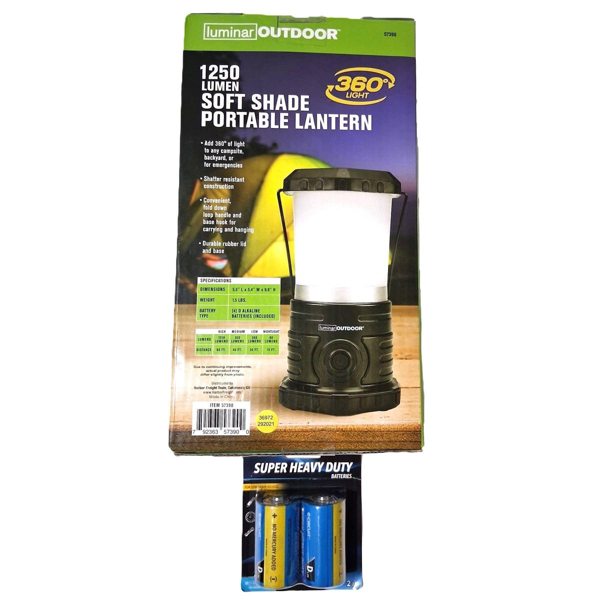 Linterna Portátil Luminar Outdoor 1250 Lúmenes 360° – Soft Shade | 4 Modos | Baterías D Incluidas