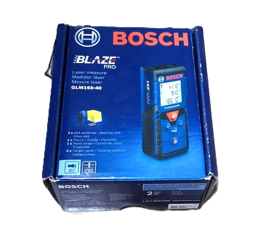 Bosch BLAZE Pro GLM165-40 Laser Measure – 165 ft, Backlit Display, IP54