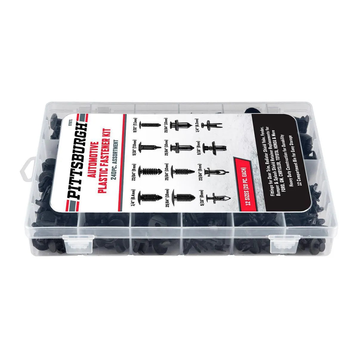 Pittsburgh Automotive Plastic Fastener Kit 240 Piezas 12 Tamanos Item 57671
