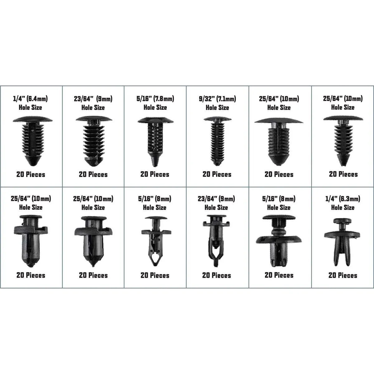 Pittsburgh Automotive Plastic Fastener Kit 240 Piezas 12 Tamanos Item 57671