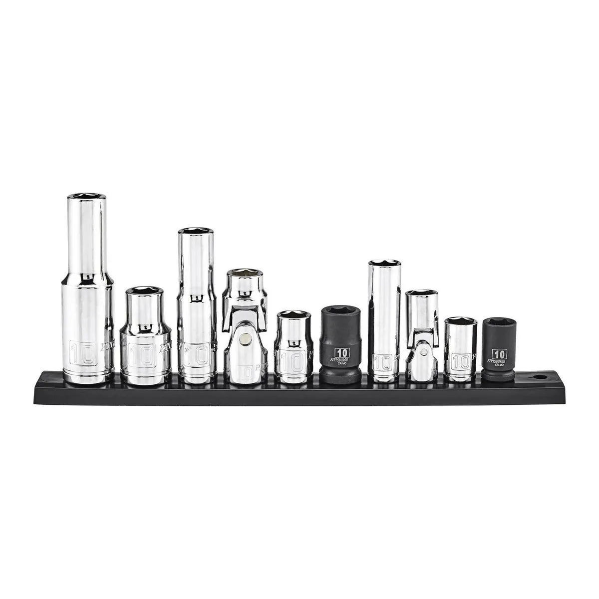Pittsburgh 10-Piece 10mm Essential Socket Set – 1/4", 3/8" & 1/2" Drive, Metric