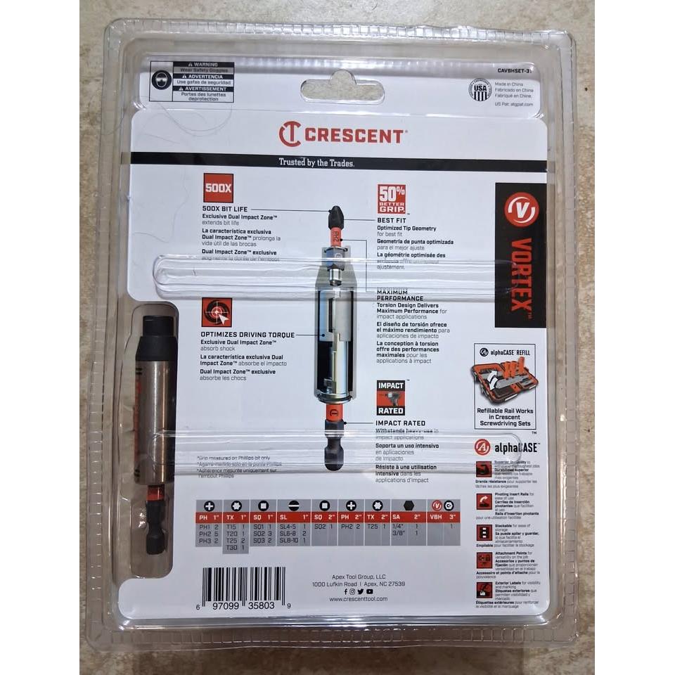 CRESCENT APEX VORTEX Set 31 Puntas de Impacto Dual Impact Zone™ alphaCASE CAVBHSET-31