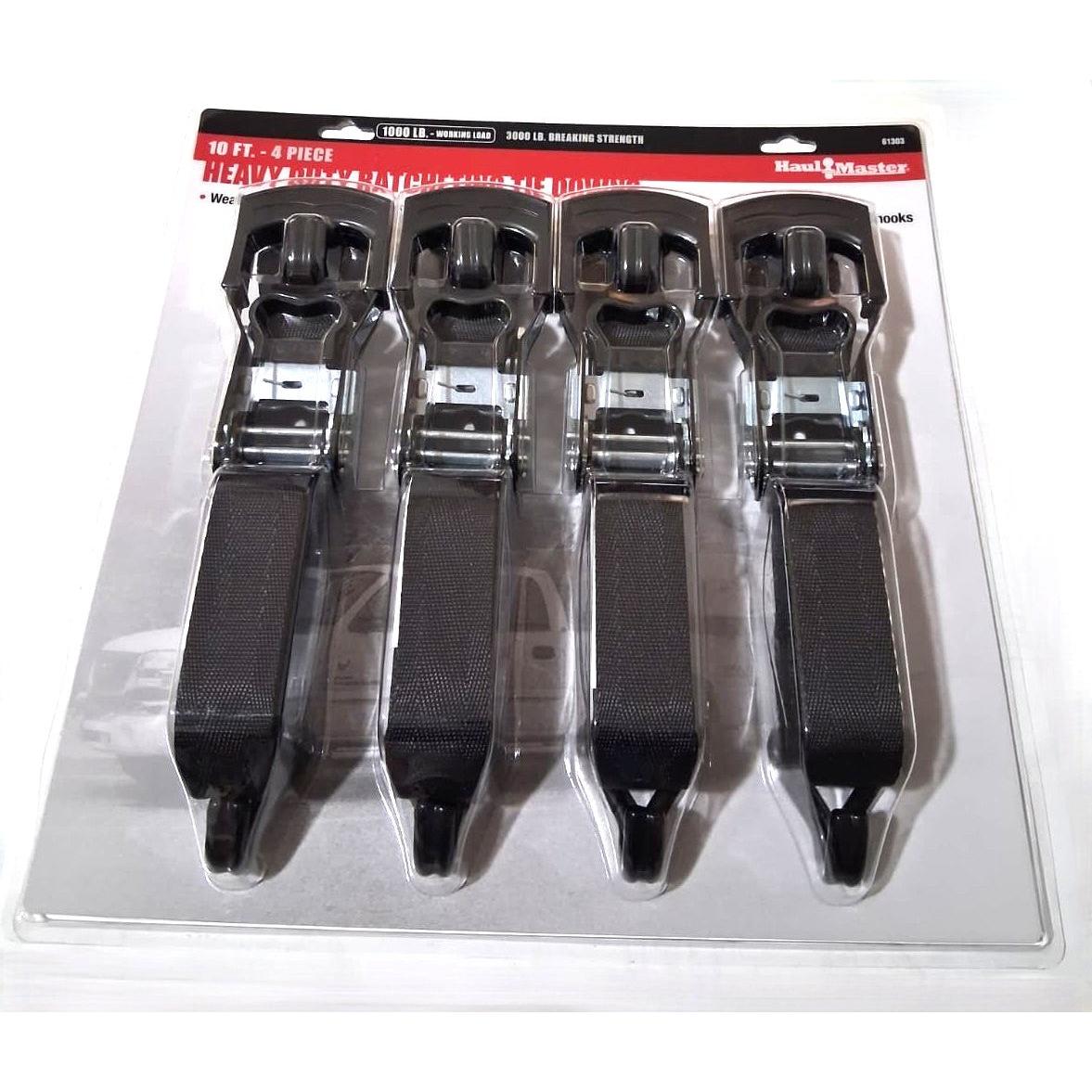Haul-Master Correas de Amarre Trinquete 1,000 lb — 10 ft x 1-1/2" Paquete 4