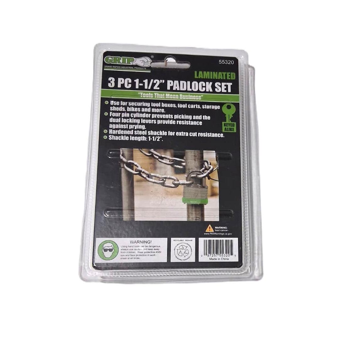 GRIP 3-Piece 1-1/2" Laminated Padlock Set – Keyed Alike (55320)