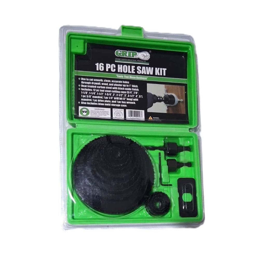 GRIP 16-Piece Hole Saw Kit – Carbon Steel, 3/4" to 5", with Storage Case