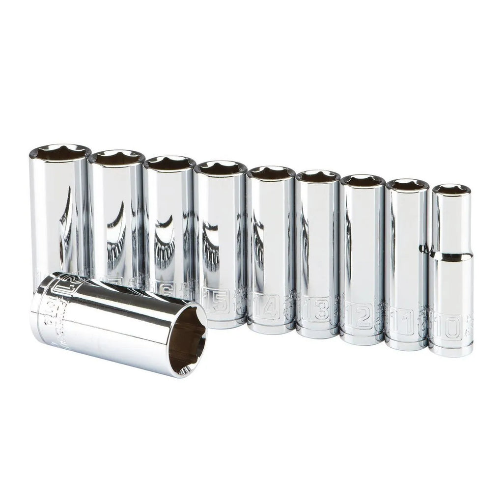 Pittsburgh Pro 10-Piece Deep Socket Set – 3/8" Drive, Metric, Triple Chrome-Plated