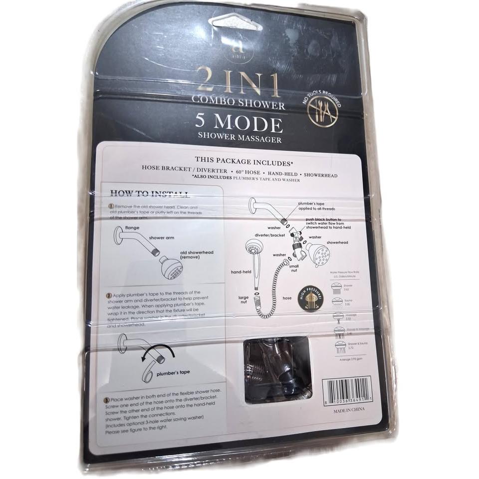 2-in-1 Combo Shower Head & Handheld Shower Set – 5-Mode Massager, 60" Hose