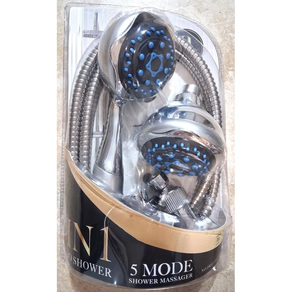 2-in-1 Combo Shower Head & Handheld Shower Set – 5-Mode Massager, 60" Hose