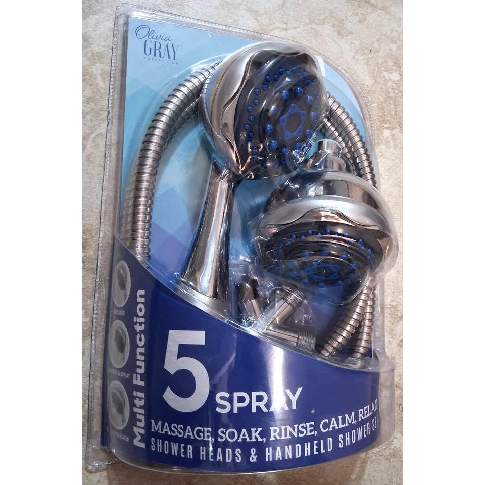 Olivia Gray 5-Spray Shower Head & Handheld Shower Set – 3-Way Diverter