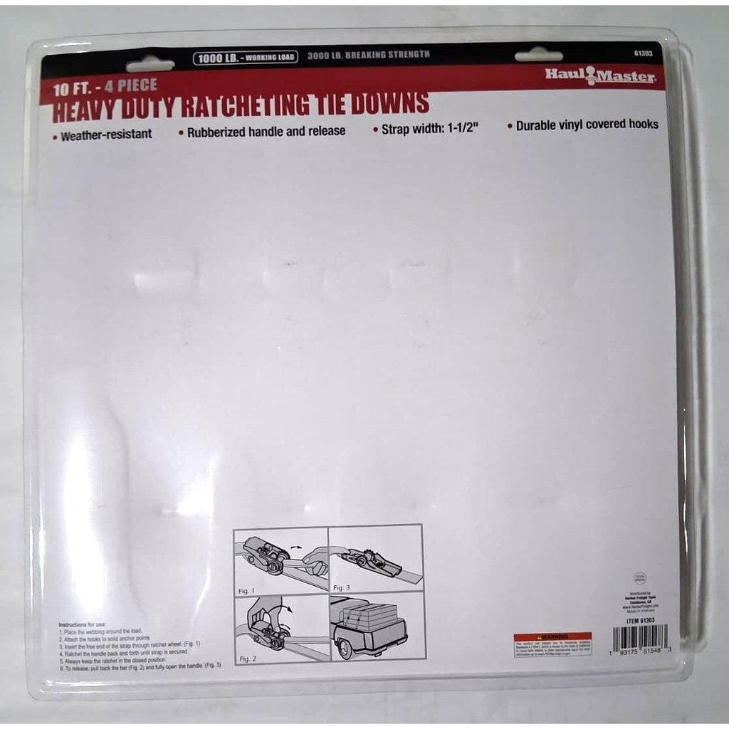Haul-Master Correas de Amarre Trinquete 1,000 lb — 10 ft x 1-1/2" Paquete 4
