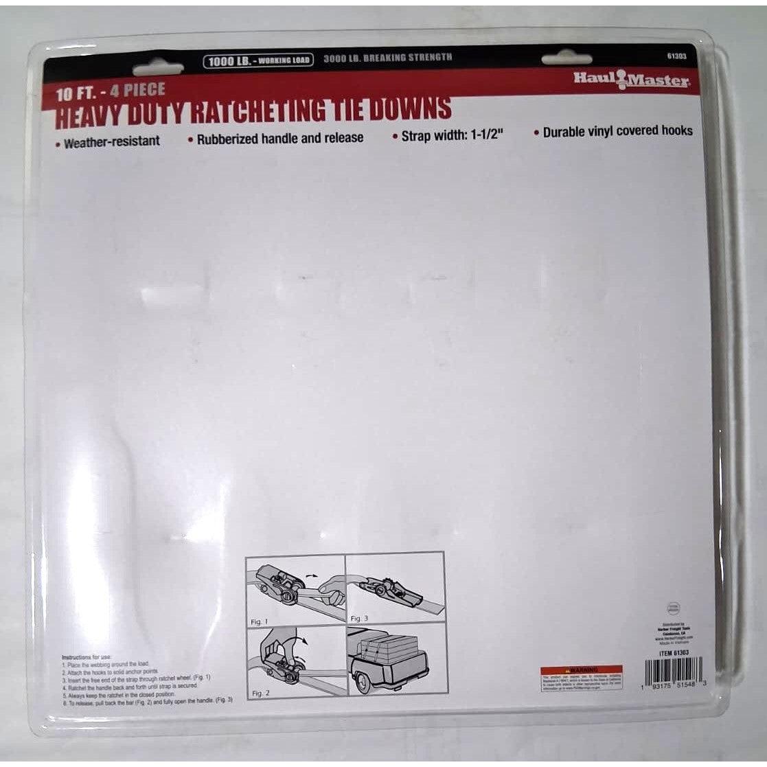 Haul-Master Correas de Amarre Trinquete 1,000 lb — 10 ft x 1-1/2" Paquete 4
