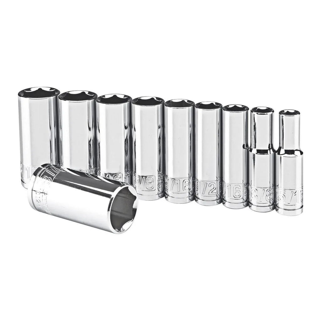 Pittsburgh 10-Piece Deep Socket Set – 3/8" Drive, SAE, Triple Chrome-Plated