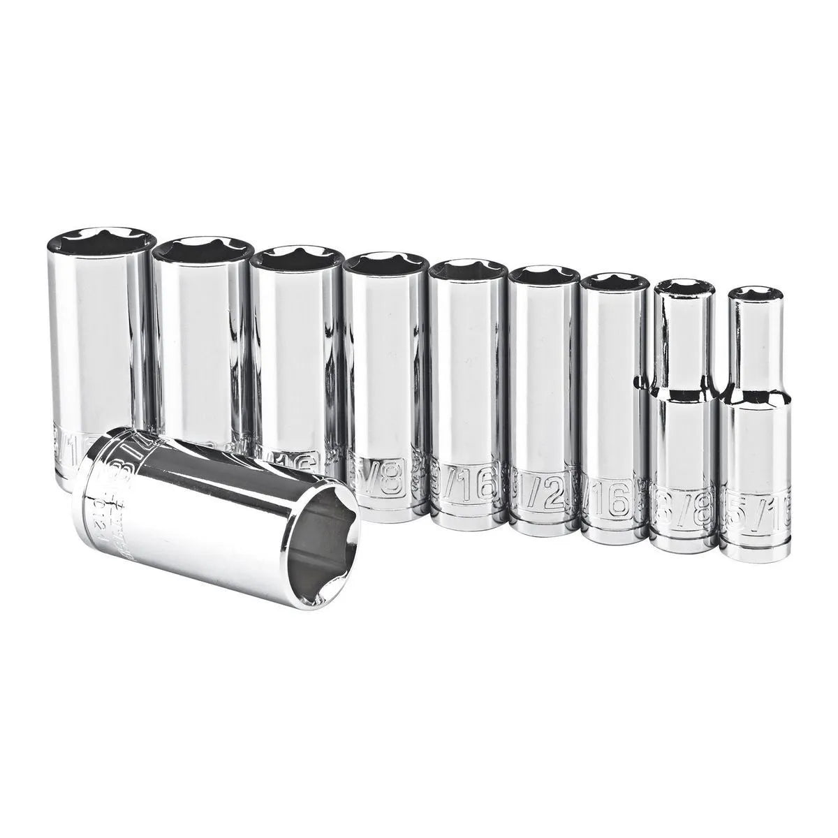 Pittsburgh 10-Piece Deep Socket Set – 3/8" Drive, SAE, Triple Chrome-Plated