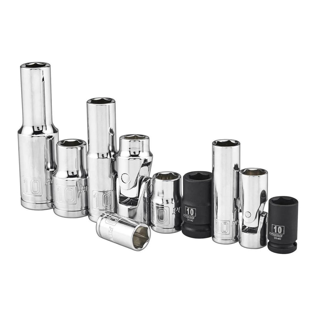 Pittsburgh 10-Piece 10mm Essential Socket Set – 1/4", 3/8" & 1/2" Drive, Metric