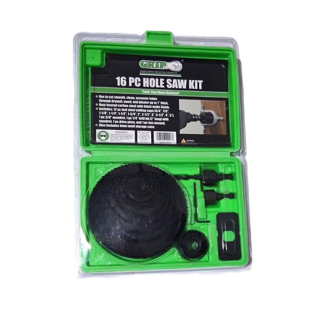 GRIP 16-Piece Hole Saw Kit – Carbon Steel, 3/4" to 5", with Storage Case